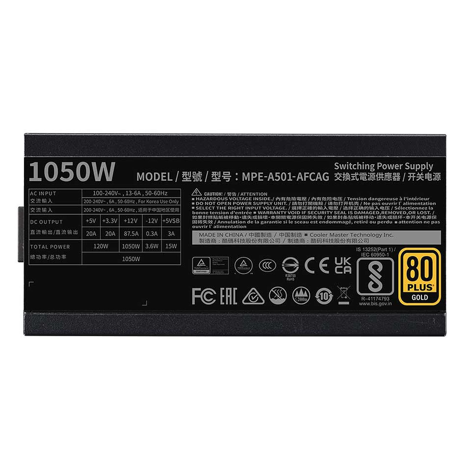 Cooler Master MWE Gold 1050 Full Modular V2 ATX 3.1 4 Alimentation PC Cooler Master 1050 W
