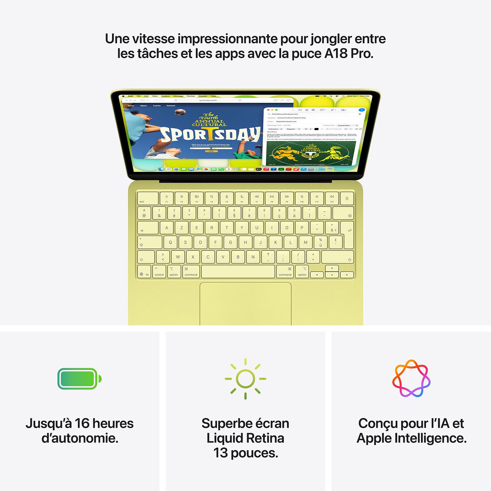 Apple MacBook Neo (2026) Jaune agrume 8 Go/256 Go (MHFD4FN/A) 4 pc portable gamer Apple